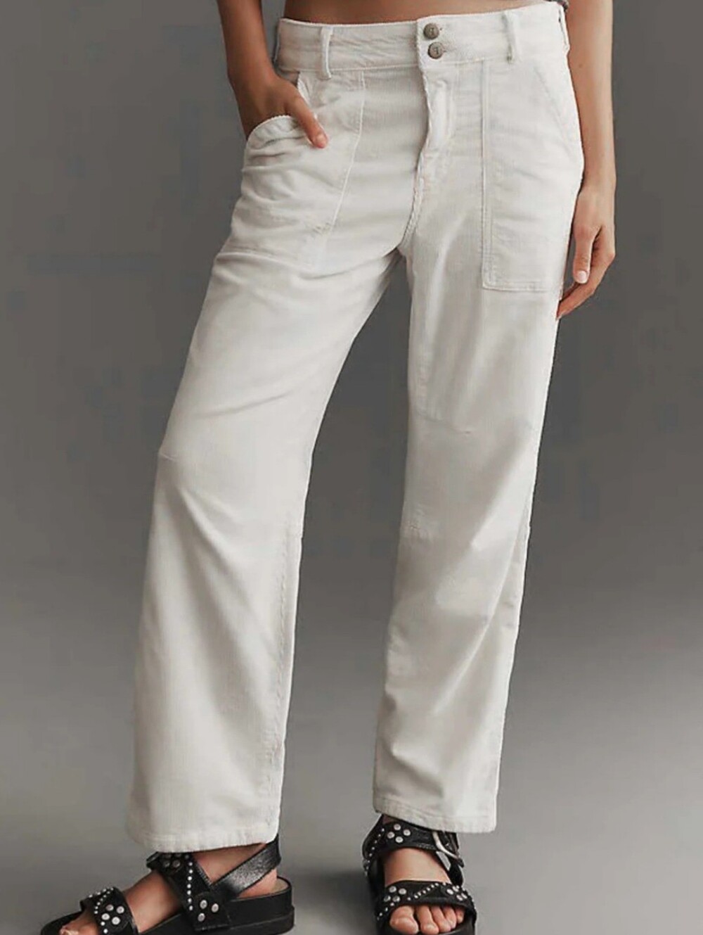 PILCRO | ANTHROPOLOGIE Cream Corduroy Patch Pocket Darted Knee Trousers Size 27